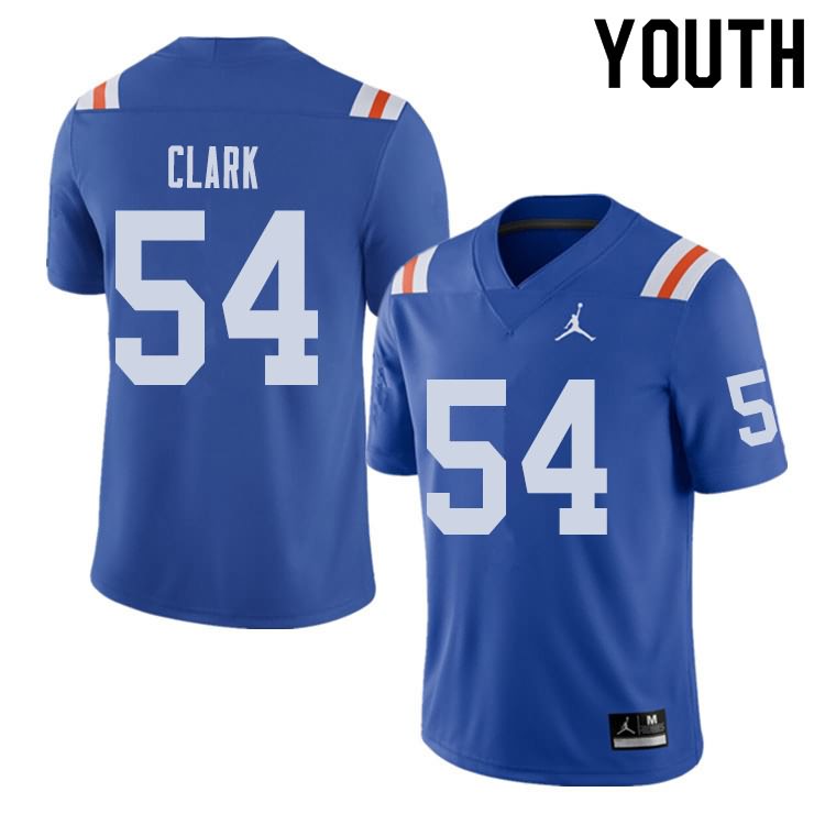 Youth NCAA Florida Gators Khairi Clark #54 Stitched Authentic Alternate Jordan Brand Royal Throwback College Football Jersey JNQ8165QL